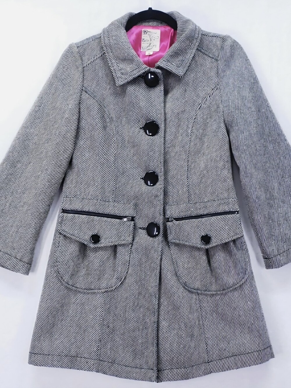 Tulle Black & White Herringbone  Pea Coat